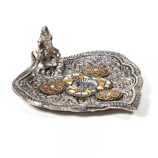 Ganesha auf Blatt - Räucherstäbchen & Kegelhalter aus Metall